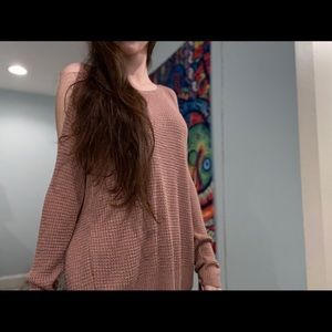 Rose pink long sleeve open back sweater